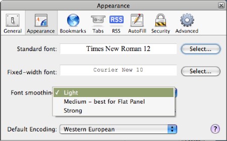 Safari for Windows font selection